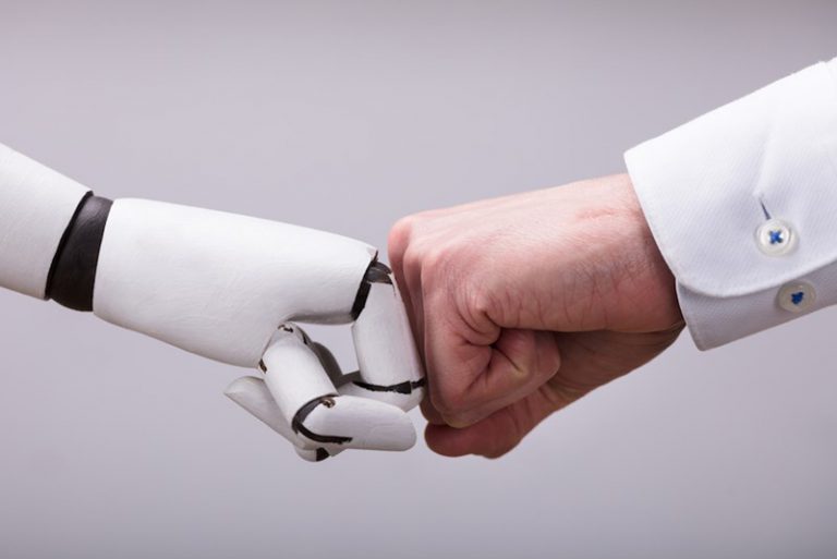 robot and human fistbump