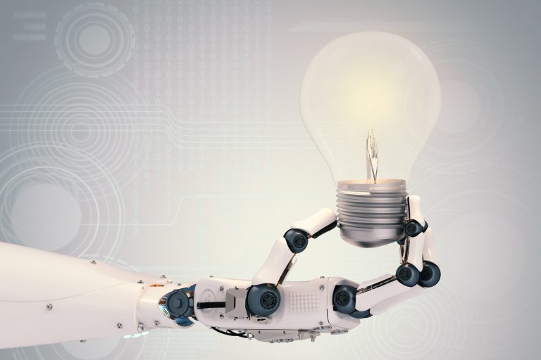 robot hand holding lightbulb